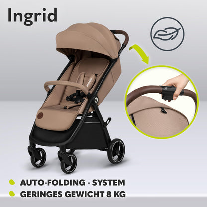 LIONELO INGRID Kinderwagen bis 22 kg von 6 Monaten bis 4 Jahren Große 360° schwenkbare Räder Volle Federung Einhändig zusammenklappbar Verstellbare Rückenlehne und Fußstütze Großes XXL-Verdeck