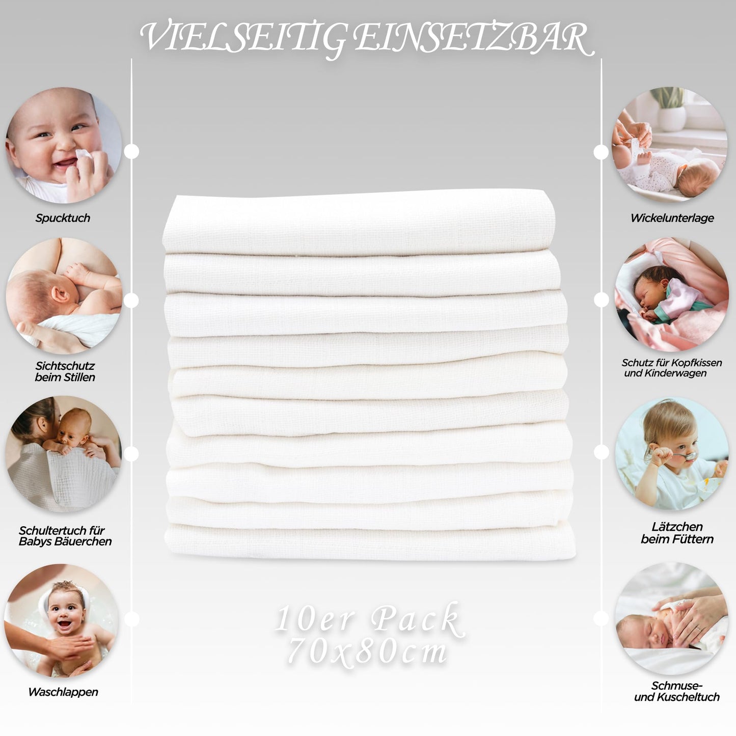 FENSILO - Mulltücher - Mullwindeln - 10er Pack 70x80 cm - Stoffwindeln, Made IN EU, schadstoffgeprüft - Spucktücher Set für Mädchen – Baby Mullwindeln- Rosa - Oeko-TEX Zertifiziert