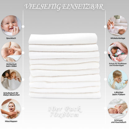 FENSILO - Mulltücher - Mullwindeln - 10er Pack 70x80 cm - Stoffwindeln, Made IN EU, schadstoffgeprüft - Spucktücher Set für Mädchen – Baby Mullwindeln- Rosa - Oeko-TEX Zertifiziert