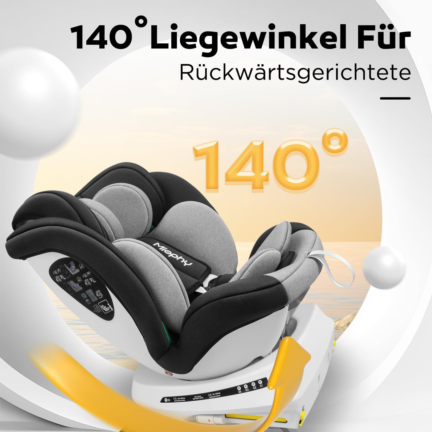 Miophy I-Size 360°drehbar Kindersitz, Gruppe 0+1/2/3, 0-12 Jahre, 40-150 cm, Baby Autositz mit isofix