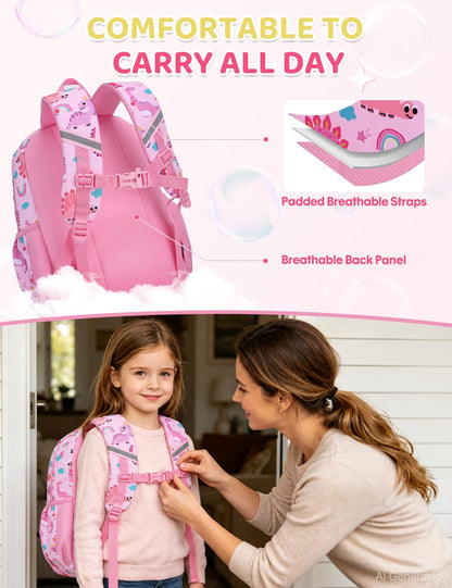 Kinderrucksack für Mädchen 5–8 Jahre, 12L Leichter & Wasserabweisender mit Brustgurt, Perfekt für Vorschule & Grundschule，Regenbogen