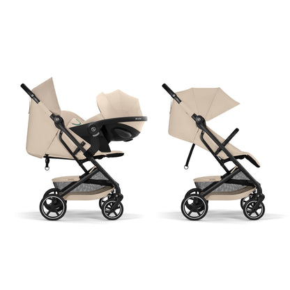 Cybex Gold Kinderwagen Beezy mit One-Pull Harness, Ab Geburt bis ca. 4 Jahre (max. 22 kg), Kompakt und ergonomisch, Magic Black (Schwarz mit schwarzem Rahmen)