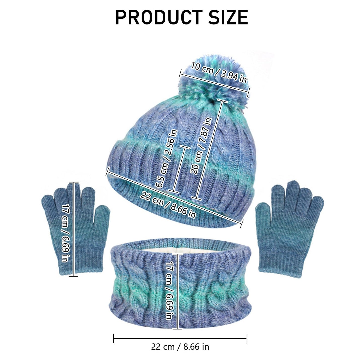 Children's Hat Scarf Gloves Set - 3-in-1 Winter Knitted Hat Scarf and Gloves Set for Children with Pom Pom Beanie, Neck Warmer & Mittens for Boys Girls Age 3-10 Years