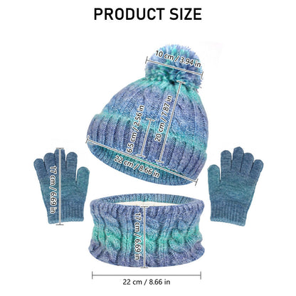 Children's Hat Scarf Gloves Set - 3-in-1 Winter Knitted Hat Scarf and Gloves Set for Children with Pom Pom Beanie, Neck Warmer & Mittens for Boys Girls Age 3-10 Years