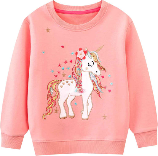 JinBei Sweatshirt für Mädchen Kinder Pullover Baumwolle Top Casual Jumper Kleinkind Langarmshirt Warme Kleidung, Alter 2-7 Jahre alt, Gr.92-122