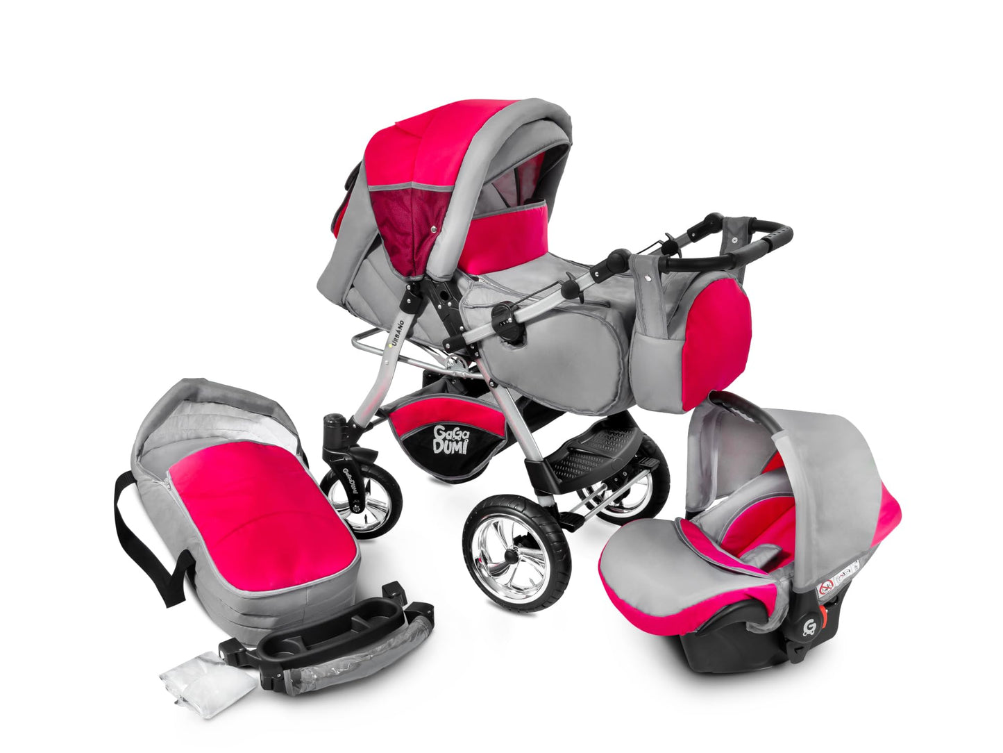 GaGaDumi Urbano Kinderwagen 3 in 1 Komplettset mit Autositz - Baby Stroller 3 in 1 TÜV - Kombikinderwagen 3 in 1 Komplettset Voll-Gummireifen - Blau Schwarz