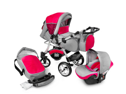 GaGaDumi Urbano Kinderwagen 3 in 1 Komplettset mit Autositz - Baby Stroller 3 in 1 TÜV - Kombikinderwagen 3 in 1 Komplettset Voll-Gummireifen - Blau Schwarz