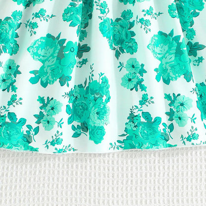 Codkkre Mädchen Kleid Blumen Bowknot Kinder Kleider Rüschenärmel A-Linie Mädchen Kleid Sommer Ostern Mädchen Kleid Rundhals 104 110 116 122 128