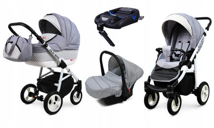 BabyLux® Kinderwagen Set 4 in 1 - Alu Way - incl. Babywanne, Buggy Sportsitz, Auto-Babyschale, ISOFIX-Basisstation - Autositz - Kinderwagenset - Kombikinderwagen mit Wickeltasche usw.