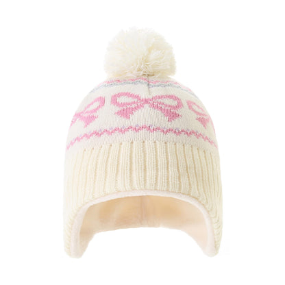 Winter Hat Girls Kids Beanie Earflap Pompom Baby Knitted Hat Girls 