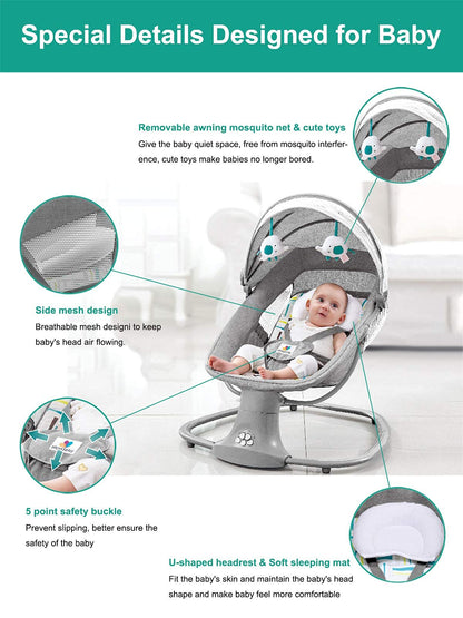 Sianldcone Baby Cradle, Bassinet Baby Toddler Cradle, Baby Bedside Table, Foldable Convertible Co-Sleeping Baby Bed with Music, 5-Swaying Gears (HR00 Pink) 