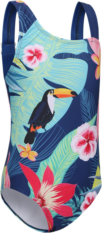 Swimsuit Girls Children One-Piece Swimwear Girls Teenagers Hawaii Elastic Wide Straps Swimsuit 110-164 / 6-16 Years