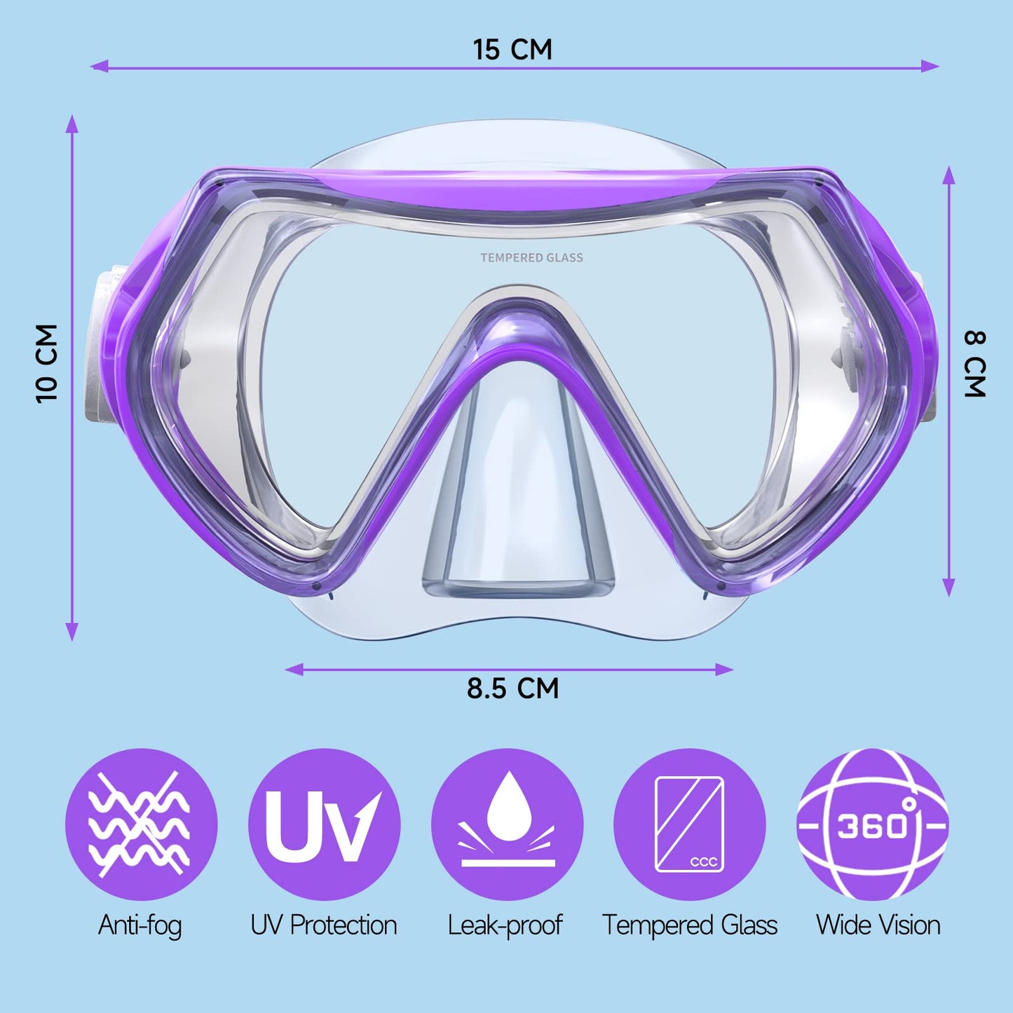 Findway Children's Diving Goggles, Swimming Goggles, Snorkel Mask for Boys Girls Teenagers, Diving Mask with Nose Cover, 180° Panorama, HD, Anti-Fog, Anti-Leak, Diving Goggles for Children 4-16 Years
