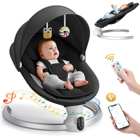 Ixdregan Electric Baby Rocker - App & Remote Control Baby Swing Electric with 3 Timers, 5 Swing Speeds, 10 Music, Bluetooth Connection, Soft Padded Baby Rocker (App Black)