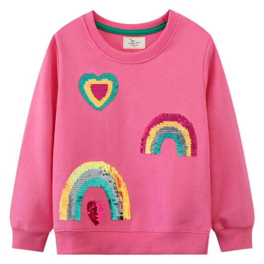 CM-Kid Girls' Long-Sleeved Sweatshirt, Children's Shirts, Cotton, Warm Tops, 1-7 Years, Size 92-122