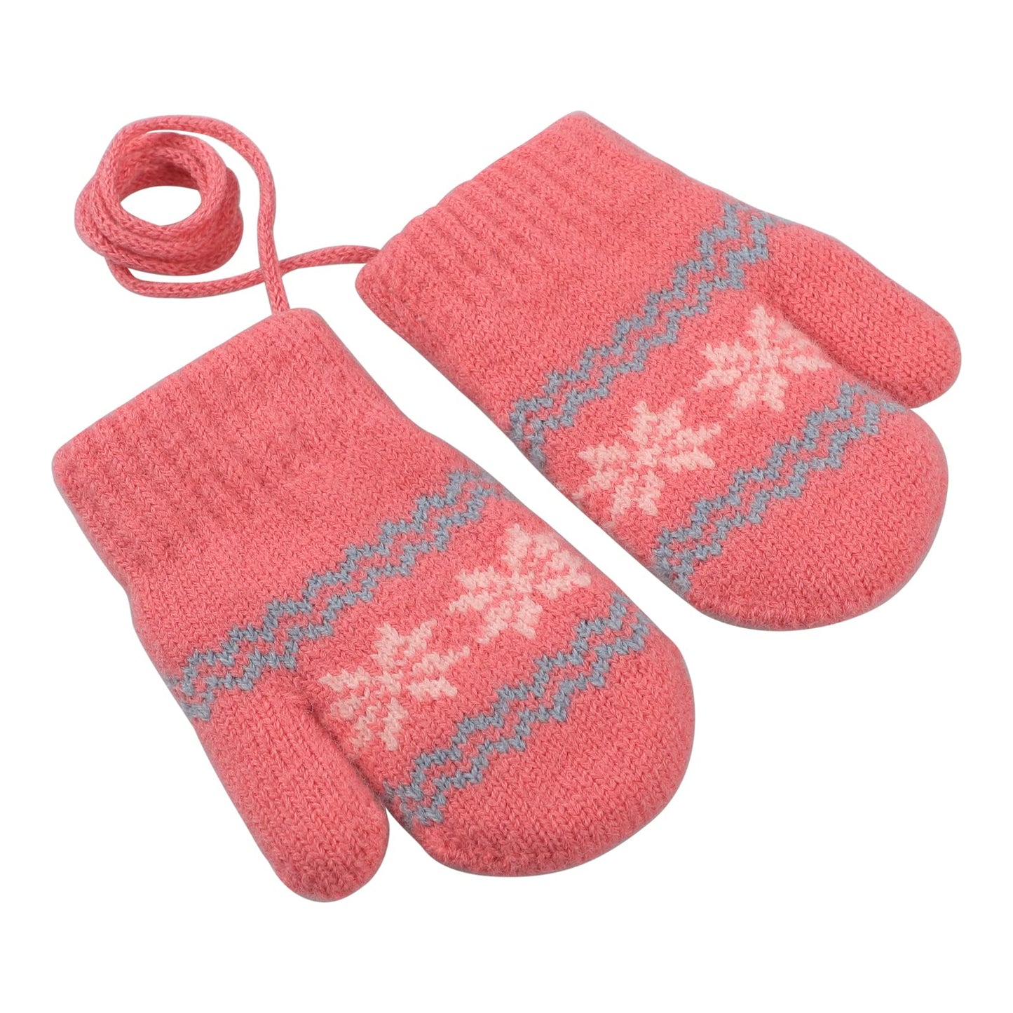 Kids Winter Gloves Mittens Baby Cartoon Mitten Neck Gloves Thick Double Knitted Glove with Plush,0 - 3 years old, Playing, Running, Skiing
