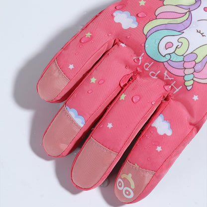 KAKU NANU Children's Winter Gloves 2-10 Years Ski Gloves Waterproof Warm Fleece Cartoon Children's Gloves Mittens with Cord Outdoor Snowboard Gloves Children Boys Girls Blue Red Pink Purple