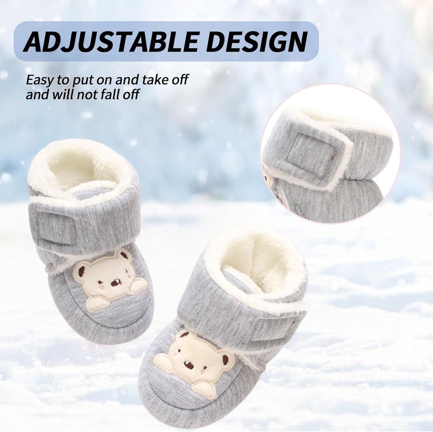 Baby Winter Shoes Warm Baby Shoes Winter Non-Slip Adjustable Newborn Snow Shoes First Walking Shoes Lined Thermal Fleece Crawling Shoes Slippers Winter Boots 0-18 Months 