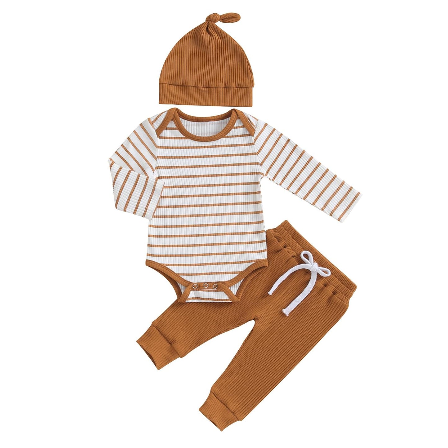 Baby Jungen Kleidung Gestreifter Body Strampler Langarm Top + Hose + Hut Baby Kleidung Set Baumwolle Weiche Kleidung Set für Neugeborene Kleinkinder 0-18 Monate