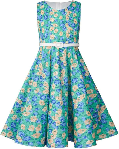BONNY BILLY Mädchen Kleider Vintage Blumen Festlich Hochzeit Elegant Kinder Kleid mit Gürtel