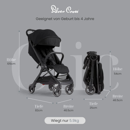Silver Cross | Clic Kompakt-Kinderwagen | Reisekinderwagen | faltbarer & leichter Kinderwagen | Kabinengröße | Neugeborene - 4 Jahre | Almond