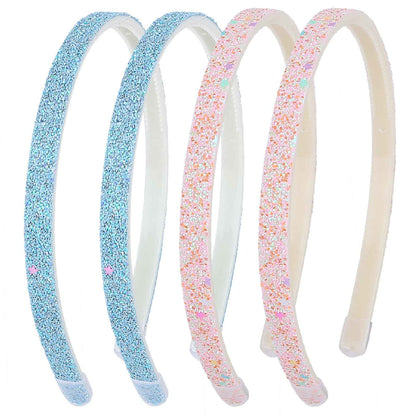 WLLHYF Pack of 4 Glitter Headbands, Colourful Hair Accessories, Plastic, Glittering, Cute, Non-Slip, Thick, Glittery, Confetti, Rainbow Hair Bands with Teeth for Little Girls (2 Gradient 2 Stars)