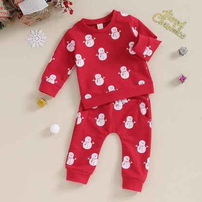 Baby Boys Girls Outfit Snow Sweatshirt + Trousers Two Piece Set Christmas New Year Baby Newborn Clothing