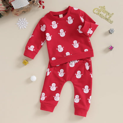 Baby Boys Girls Outfit Snow Sweatshirt + Trousers Two Piece Set Christmas New Year Baby Newborn Clothing