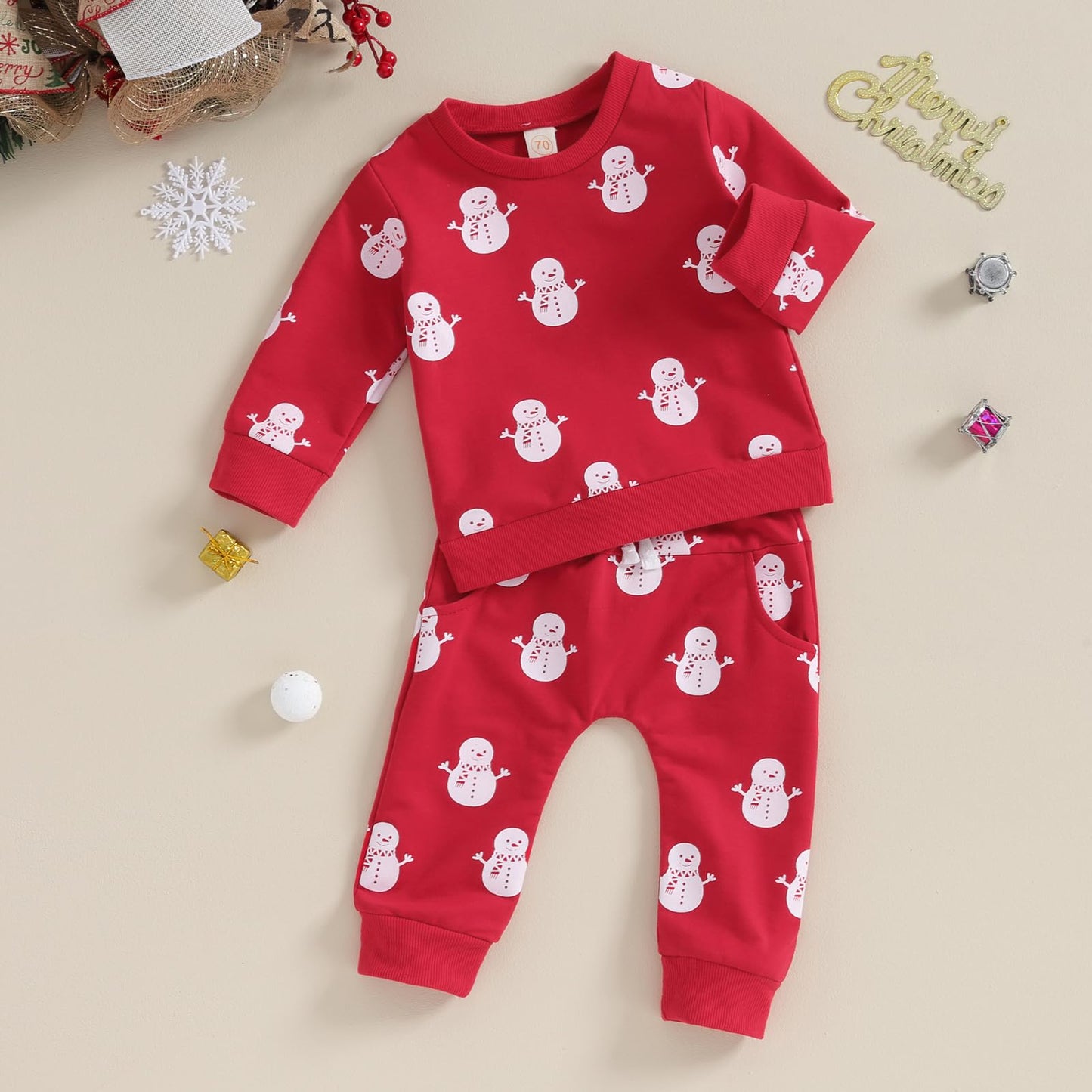 Baby Boys Girls Outfit Snow Sweatshirt + Trousers Two Piece Set Christmas New Year Baby Newborn Clothing