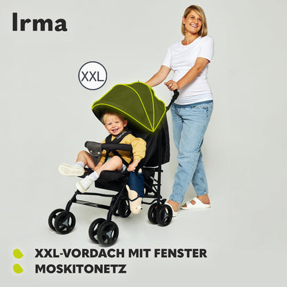 Lionelo Irma Pushchair up to 15 kg, Lightweight Modern Pushchair with Reclining Function, Foldable, Large 6 Inch Wheels, Large Basket, Bag, Mosquito Net 