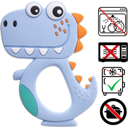 Akuku Baby Teething Ring Cooling Teething Aid Made of BPA Free Silicone Teething Toy for Girls and Boys, Grip Ring, Teething Toy, Dinosaur Baby Toy, Dino Blue