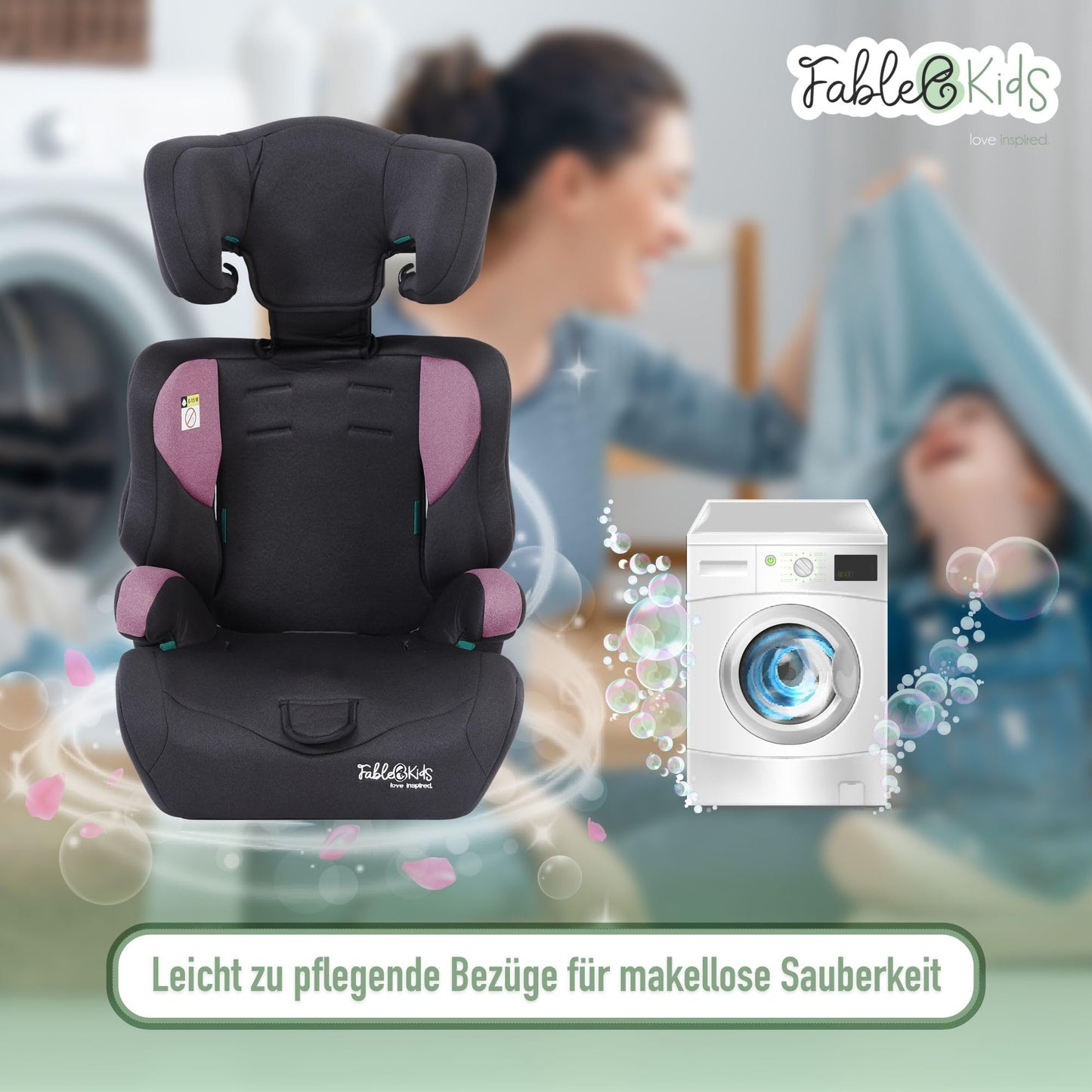 FableKids Kinderautositz 9-36 kg | 3-Punkt-Sicherheitsgurt | Autokindersitz ab 15 M. | Autositz für Kinder 76-150 cm | Kindersitz einstellbare Kopfstütze ECE R129/03 | Verstellbar | Schwarz