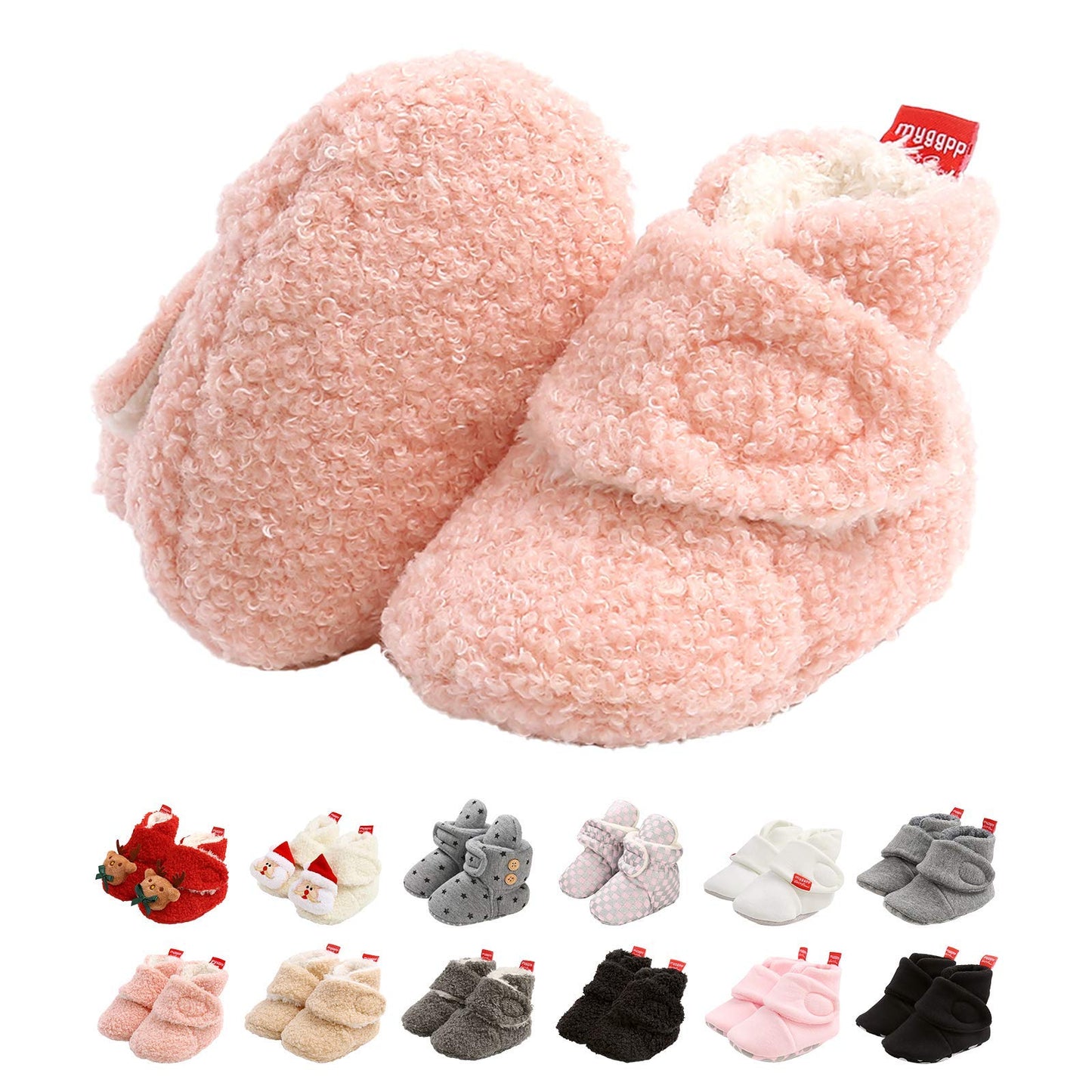 Edoton Infant Boys Girls Warm Slippers Winter White Cute Soft Cotton Unisex Non-Slip Baby Shoes for Christmas First Birthday Gift.
