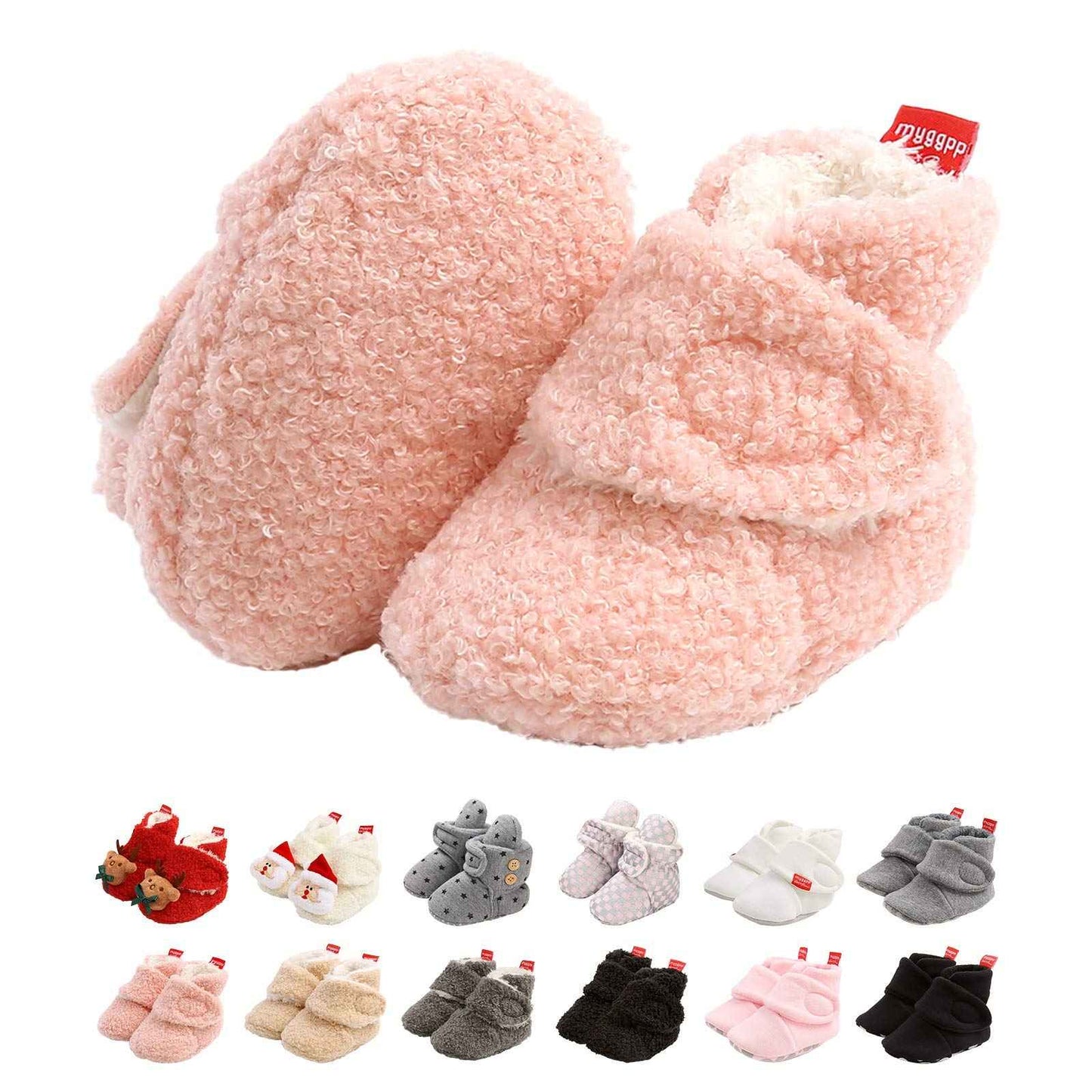 Edoton Infant Boys Girls Warm Slippers Winter White Cute Soft Cotton Unisex Non-Slip Baby Shoes for Christmas First Birthday Gift.