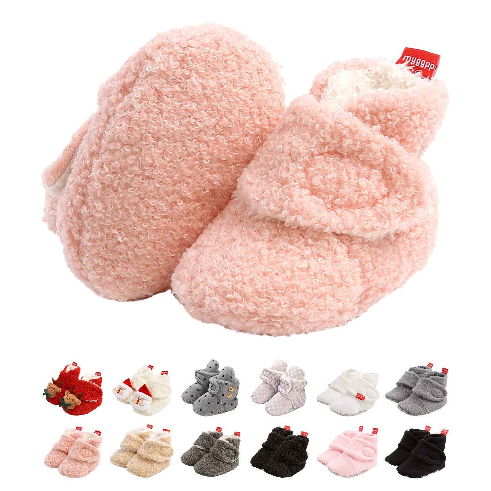Edoton Infant Boys Girls Warm Slippers Winter White Cute Soft Cotton Unisex Non-Slip Baby Shoes for Christmas First Birthday Gift.