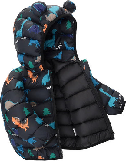Happy Cherry Winter Jacket Baby Boys Girls Winter Coat with Hood Quilted Jacket Warm Lightweight Down Jacket Winter Cute Printed Outerwear 
