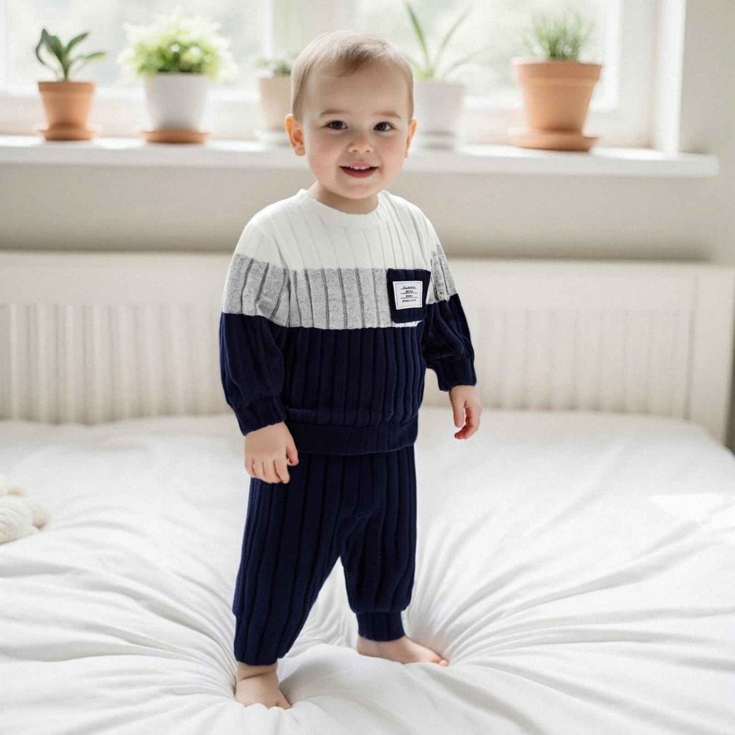 Baby Clothing Boys Winter Jumper Outfit Long Sleeve Sweatshirt + Trousers Children's Clothing Set for Baby Boys Knitted Jumper