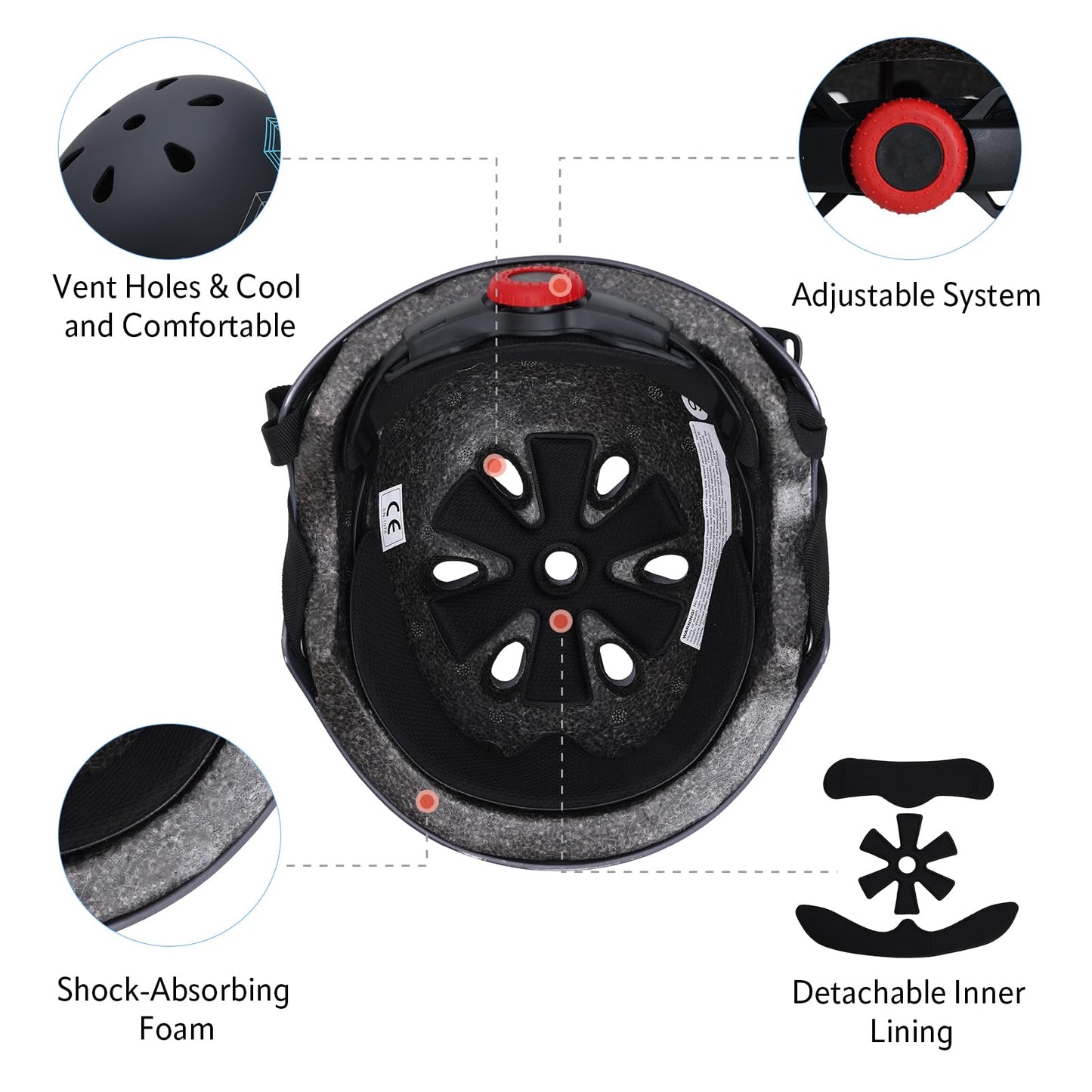 YOOXARMOR Fahrradhelm Kinder, Verstellbar Skaterhelm Reithelm für 3-5-8 Jungen und Mädchen Kinderfahrradhelm Leicht Einstellbar 50-54CM für Fahrrad Roller Skateboard Scooter
