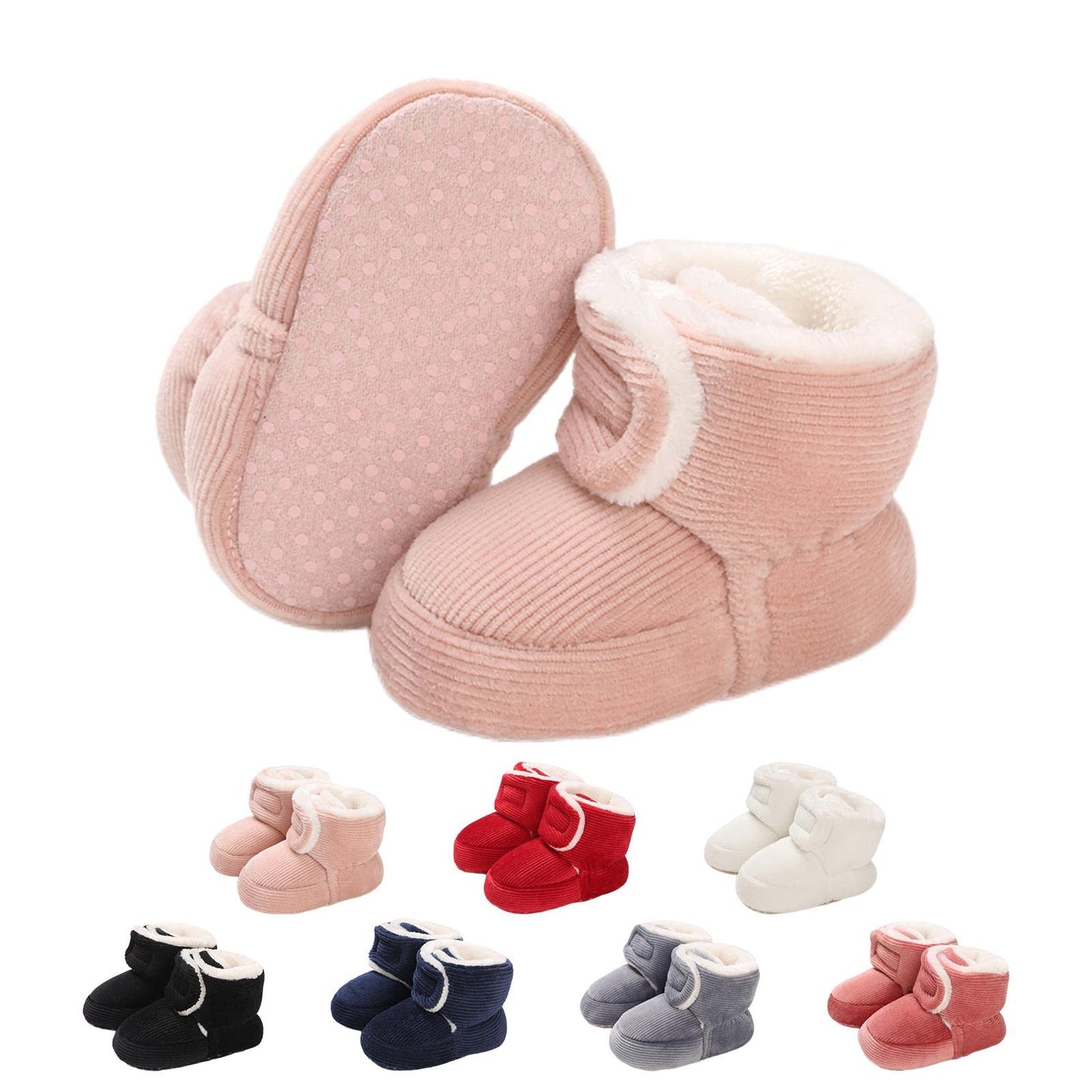 Baby Newborn Fleece Bootie, Winter Warm Non-Slip Soft Sole Winter Shoes, Sock Shoes, Cute Adjustable Crawling Shoes, Prewalker Boots for Girls and Boys, Toddler Size 0-18 Months