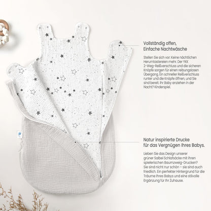 lulumoon Baby Sleeping Bag for 3-9 Months: Muslin Sleeping Bag Baby for Boys and Girls - Cotton Baby Sleeping Bag for 70 cm All-Year Children's Room
