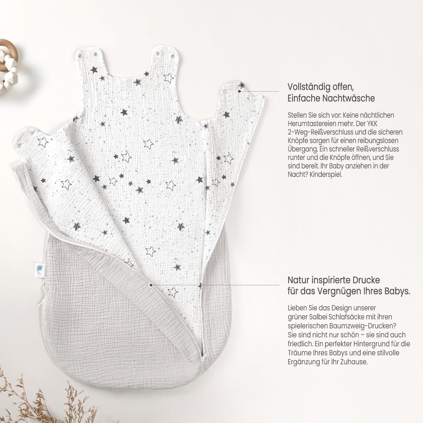 lulumoon Baby Sleeping Bag for 3-9 Months: Muslin Sleeping Bag Baby for Boys and Girls - Cotton Baby Sleeping Bag for 70 cm All-Year Children's Room