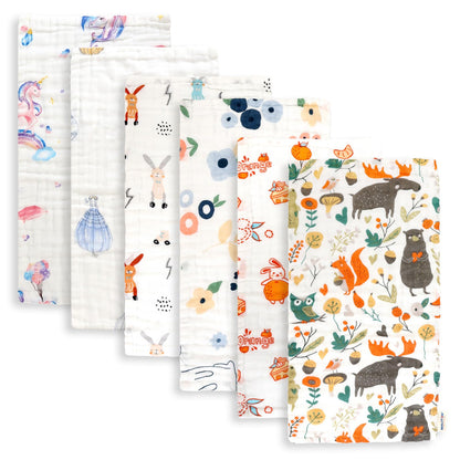 Maliton 6 Stück Baby Spucktücher für Jungen/Mädchen,aus 100% Baumwollem,weich, langlebig, luftdurchlässig und extrem saugstark (Zoo-Muster),50x25cm