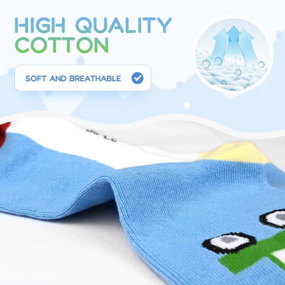 TUUHAW 10 Paar Kinder Socken für Mädchen und Jungen Socken Mit Motiv Schulkind Baumwolle Socken Bunt Gr. 23-38