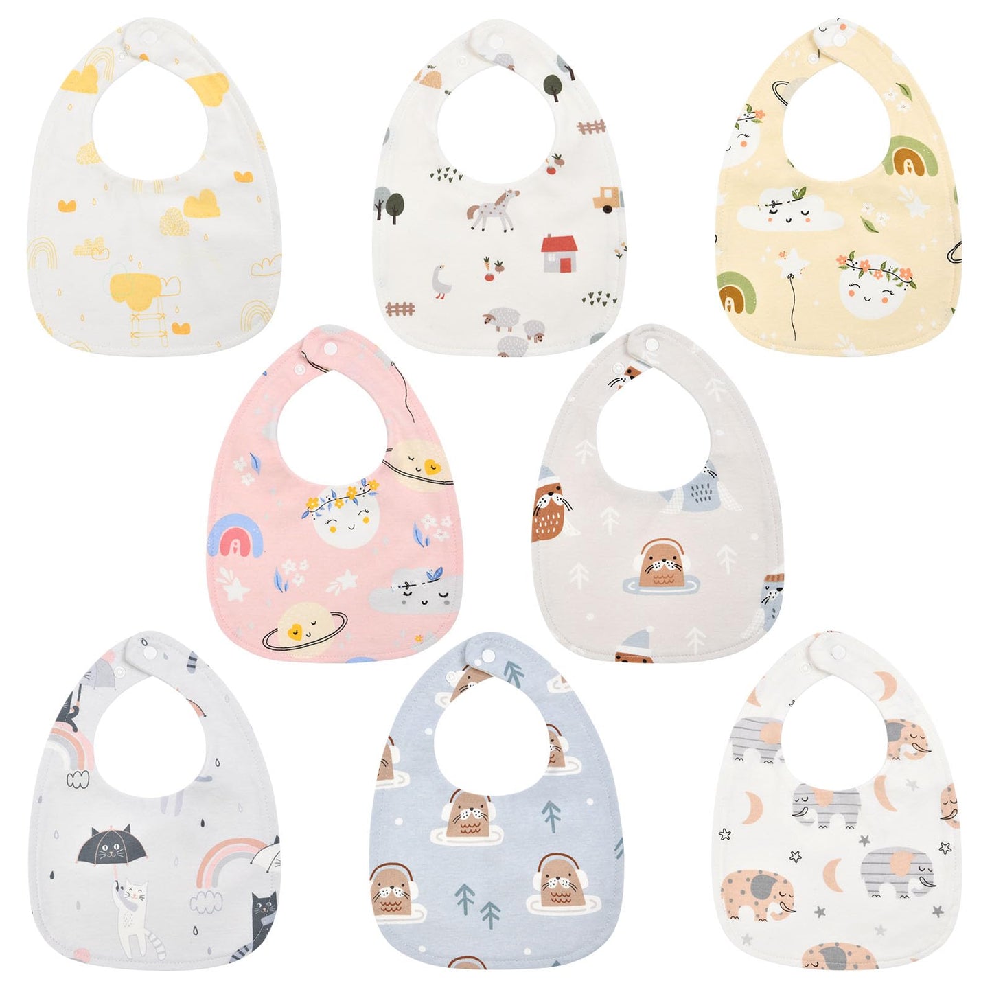 Vicloon Baby Bibs, 8 Pack Soft Absorbent and Waterproof Bibs Dribble Bibs Burp Cloths Baby with Snap Fastener for Baby Boys and Girls Toddlers 