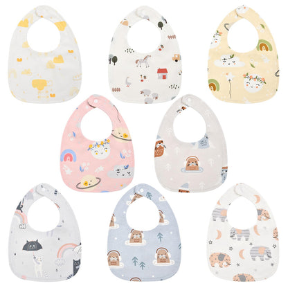 Vicloon Baby Bibs, 8 Pack Soft Absorbent and Waterproof Bibs Dribble Bibs Burp Cloths Baby with Snap Fastener for Baby Boys and Girls Toddlers 
