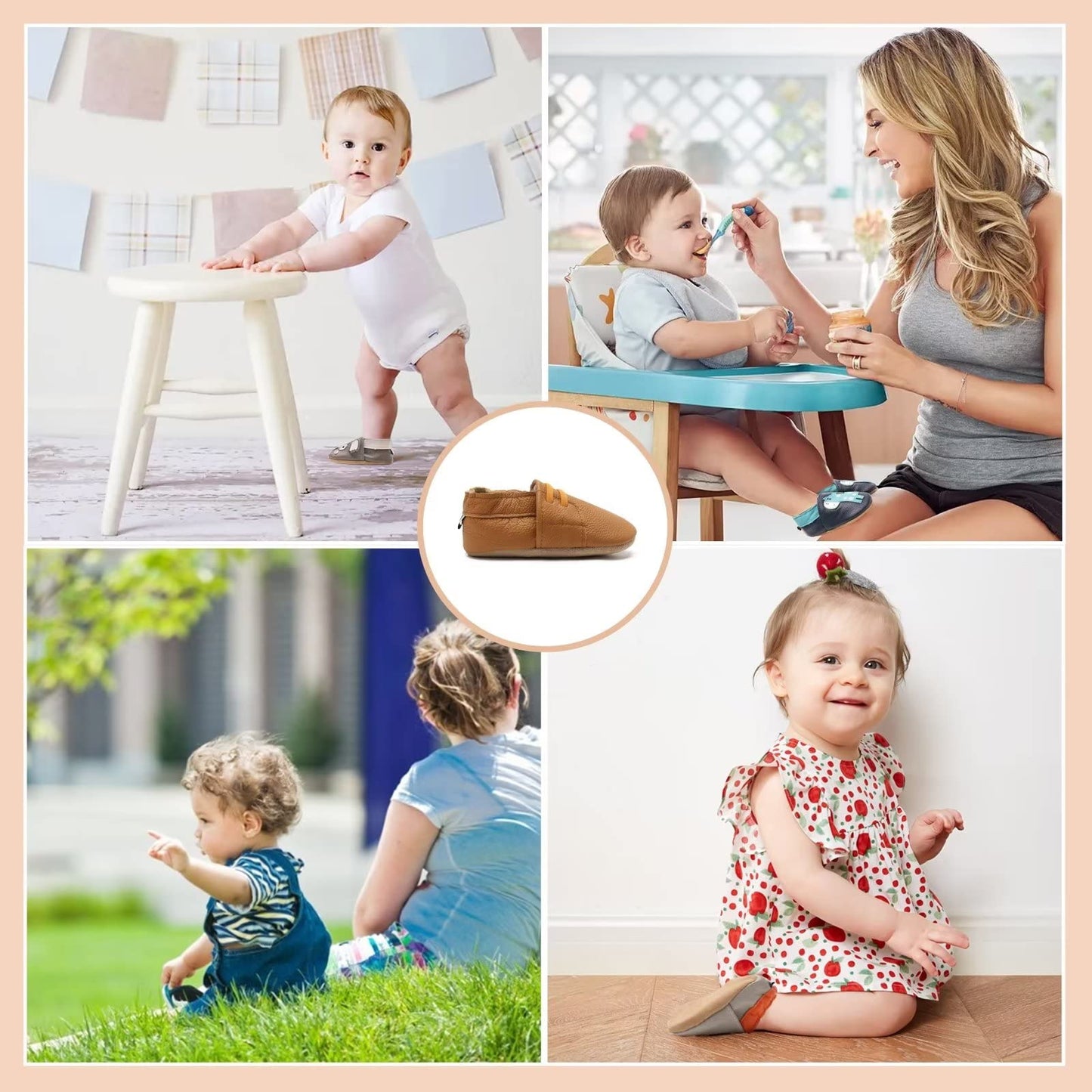 HMIYA Weiche Leder Krabbelschuhe Babyschuhe Lauflernschuhe mit Wildledersohlen für Jungen und Mädchen 0-6 Monate 6-12 Monate 12-18 Monate 18-24 Monate