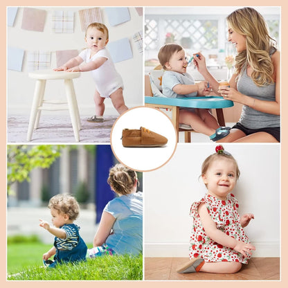 HMIYA Weiche Leder Krabbelschuhe Babyschuhe Lauflernschuhe mit Wildledersohlen für Jungen und Mädchen 0-6 Monate 6-12 Monate 12-18 Monate 18-24 Monate