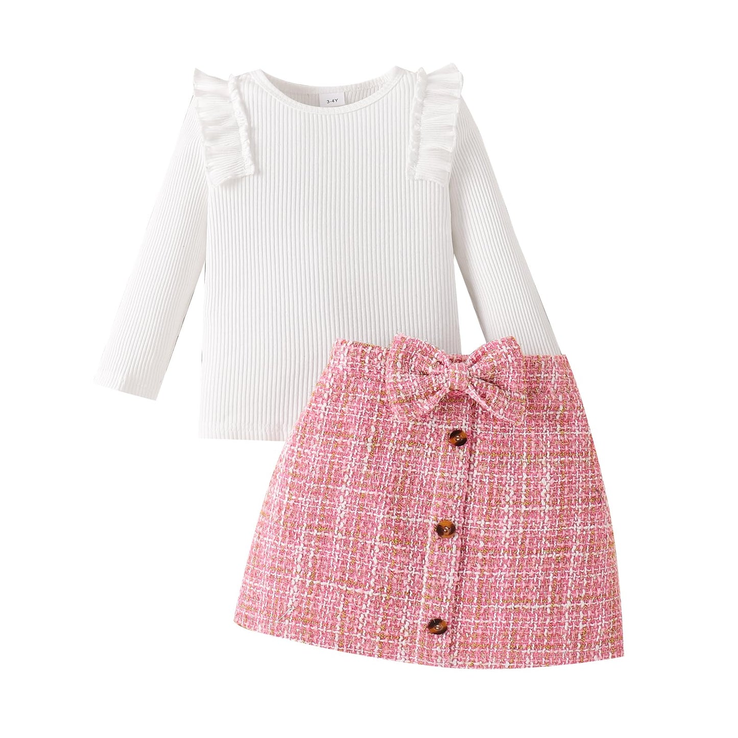Baby Kinder Mädchen Kleidung Set Rüschen gerippt Langarm Top Fliege Checked Rock 2 Stück Frühling Herbst Kleinkind Outfits Set
