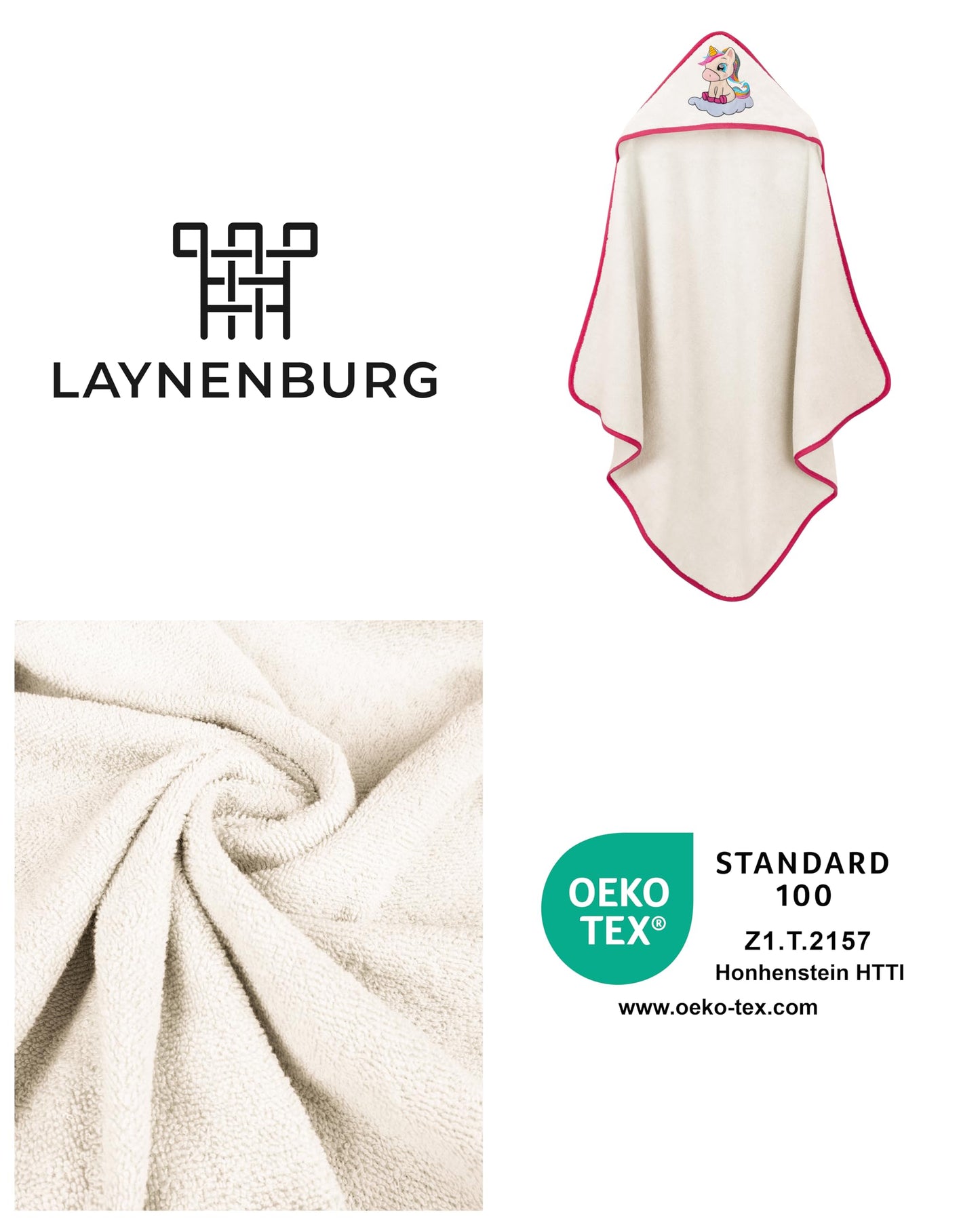 LAYNENBURG Premium Kapuzenhandtuch Baby - Badehandtuch aus 100% Baumwolle - Oeko TEX - Handtuch mit Kapuze für Neugeborene & Kinder - Badetuch, Babyhandtuch Mädchen, Jungen (Waschbär 80 x 80cm)