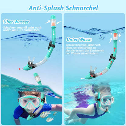 Lealinga Children's Snorkel Set with 180° Anti-Fog Panoramic Wide View Diving Mask and Dry Snorkel Snorkelling Set, Anti-Leak Snorkel Mask with Nose Protection for Boys and Girls